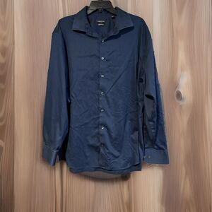 Kenneth Cole Reaction Mens Blue Dress Shirt Non-Iron Stretch Flex Fit 18 - 34/35